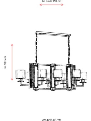 AVONNI AV-60190-8E-YM Eskitme Kaplama Modern Avize E27 Metal Cam 110x60cm