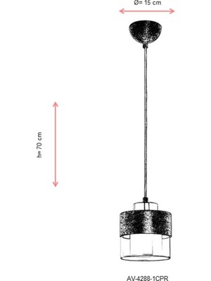 AVONNI AV-60193-1CPR Bakır Patina Boyalı Modern Avize E27 Metal Cam 15cm