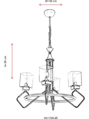 AVONNI AV-60135-4E Eskitme Kaplama Modern Avize E14 Metal Cam 60cm
