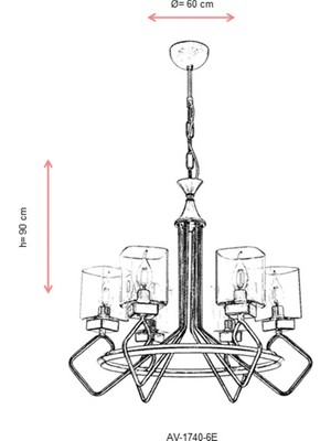 AVONNI AV-60135-6E Eskitme Kaplama Modern Avize E14 Metal Cam 60cm