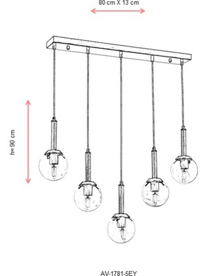 AVONNI AV-60216-5EY Eskitme Kaplama Modern Avize E27 Metal Cam 80x13cm