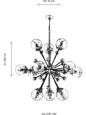 AVONNI AV-60248-12K Krom Kaplama Modern Avize E14 Metal Cam 70cm