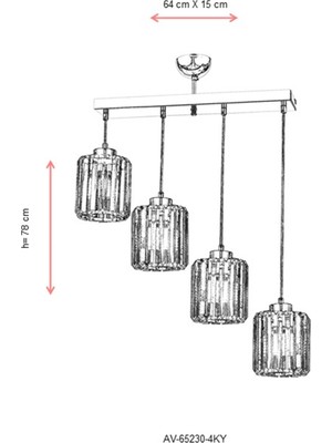 AVONNI AV-65230-4KY Krom Kaplama Modern Avize E27 Metal Kristal 64x15cm