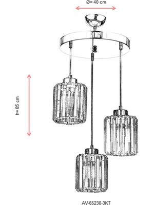 AVONNI AV-65230-3KT Krom Kaplama Modern Avize E27 Metal Kristal 40cm