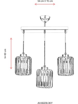 AVONNI AV-65230-3KY Krom Kaplama Modern Avize E27 Metal Kristal 54x15cm