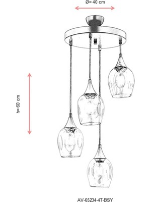 AVONNI AV-65234-4T-BSY Siyah Boyalı Modern Avize E27 Metal Cam 40cm