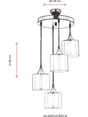 AVONNI AV-65233-4T-BSY-B Siyah Boyalı Modern Avize E27 Metal Cam 40cm