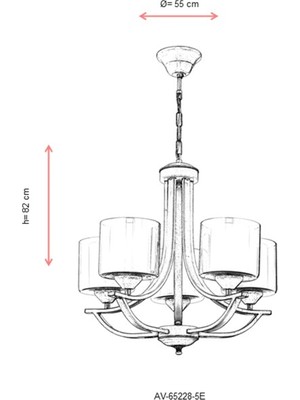 AVONNI AV-65228-5E Eskitme Kaplama Modern Avize E27 Metal Cam 55cm