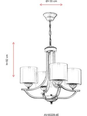 AVONNI AV-65228-4E Eskitme Kaplama Modern Avize E27 Metal Cam 55cm