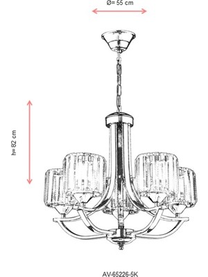 AVONNI AV-65226-5K Krom Kaplama Modern Avize E27 Metal Kristal 55cm