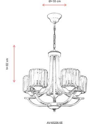 AVONNI AV-65226-5E Eskitme Kaplama Modern Avize E27 Metal Kristal 55cm