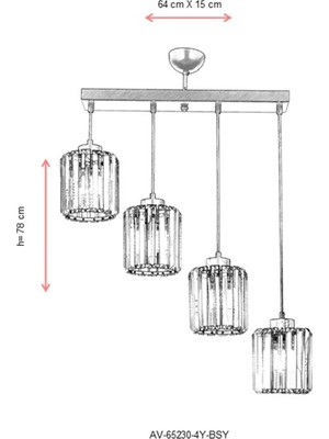 AVONNI AV-65230-4Y-BSY Siyah Boyalı Modern Avize E27 Metal Kristal 64x15cm