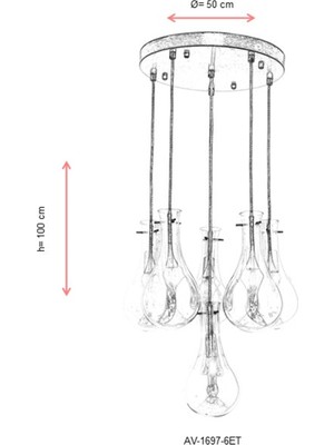 AVONNI AV-60092-6ET Eskitme Kaplama Modern Avize E14 Metal Cam 50cm