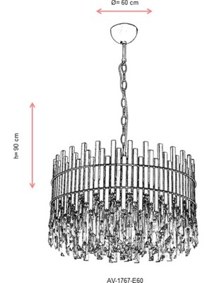 AVONNI AV-60162-E60 Eskitme Kaplama Klasik Avize E27 Metal Kristal 60cm