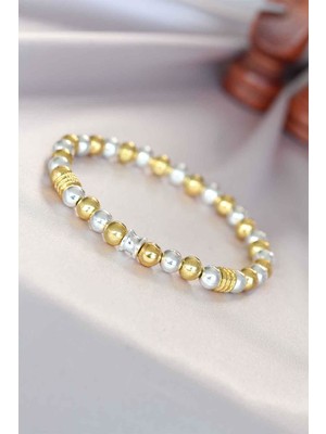 Moco Hematit Gümüş Gold Renk Doğal Taş Erkek Bileklik