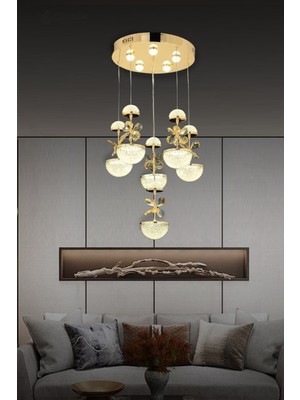 Luna Lighting Modern Luxury Kristal Taşlı 6lı Sarkıt LED Avize  Gold Sarı