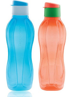 Tupperware Eko Şişe 2'li Set 750 ml Mavi Beyaz Kapak - 750 ml Mercan Yeşil Kapak