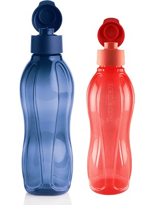 Tupperware Eko Şişe 2'li Set  1 lt Lacivert - 750 ml Mercan  Kapak Gövde Aynı