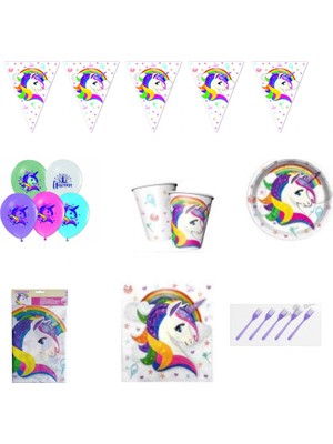 Hayaller Dükkanı Unicorn Doğum Günü Süsleri ve Parti Seti 8 Kişilik