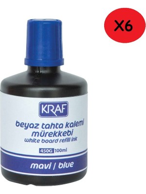 Kraf Beyaz Tahta Kalem Mürekkebi 100Ml Mavi 450G 6 Adet