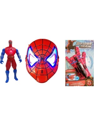 Spiderman Büyük Set Işıklı Örümcek Adam Işıklı Maske Ağ Atan Eldiven