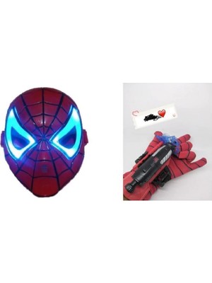Örümcek Adam Spider-Man Işıklı Maske ve Vantuz Fırlatan Eldiveni