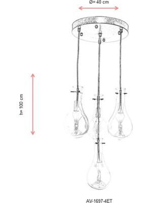 AVONNI AV-60092-4ET Eskitme Kaplama Modern Avize E14 Metal Cam 40cm