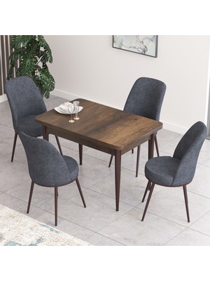 Canisa Concept Nil Serisi Barok Ahşap Desenli Yemek Masası Mutfak Masa Takımı+4 Adet Sandalye