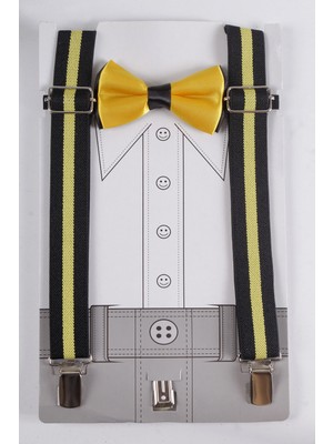 Mileny Siyah - Sarı Çocuk Pantolon Askısı ve Papyon Seti