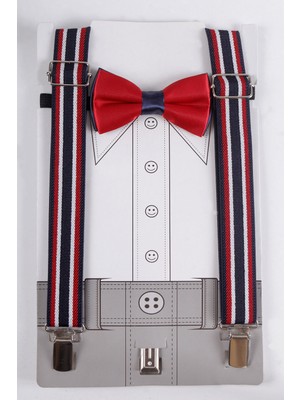 Mileny Kırmızı - Lacivert Çocuk Pantolon Askısı ve Papyon Seti