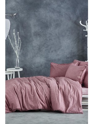 Ecocotton King Size Battal Boy Keten Nevresim Takımı Larren Pudra
