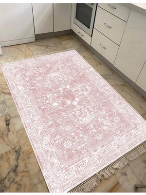 STY Home Yakomoz Kaymaz Tabanlı Yıkanabilir Halı Kilim Yolluk Dijital Baskı .pembe