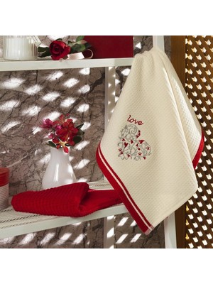 Maxstyle Pamuk Mutfak Havlusu 4'lü Krem-Kırmızı 40X60