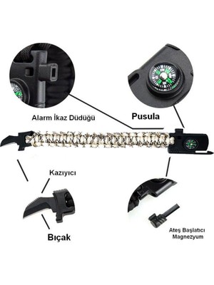 Paracord Survival Bileklik Bıçak Pusula Ateş Başlatıcı Magnezyum Hierapolis