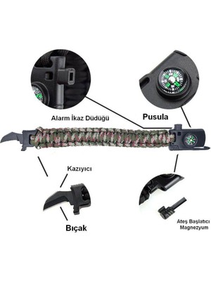 Paracord Survival Bileklik Bıçak Pusula Ateş Başlatıcı Magnezyum Yosemite