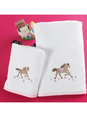 Maxstyle Bambu Gallopıng Horses Beyaz Pembe Havlu 2li