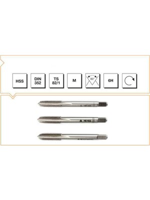 MTE Makina Takım M12 Hss Dın 352 Metrik Normal Vidalı 3'lü Takım Kılavuzu