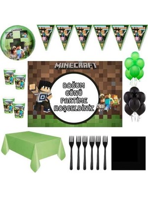 Parti Furyası Minecraft 24 Kişilik Doğum Günü Süsleri Afişli