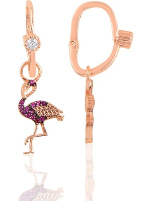 Söğütlü Silver Gümüş Rose Taşlı Flamingo Göçmen Küpe
