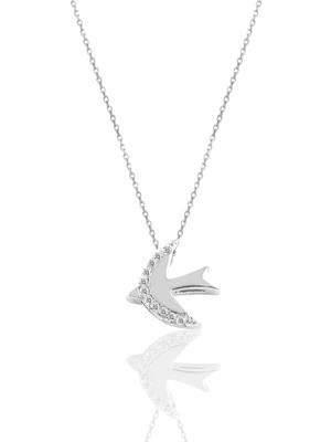 Söğütlü Silver Gümüş Rodyumlu Zirkon Taşlı Martı Kolye