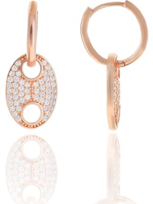 Söğütlü Silver Gümüş Rose Zirkon Taşlı Button Halka Küpe