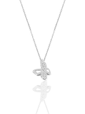 Söğütlü Silver Gümüş Rodyumlu Zirkon Taşlı Kelebek Kolye