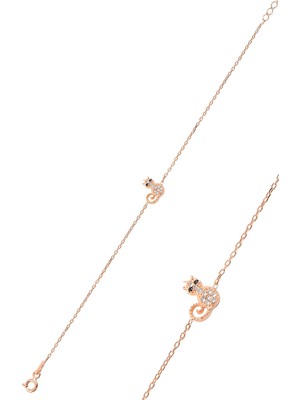 Söğütlü Silver Gümüş Rose Zirkon Taşlı Kedi Bileklik