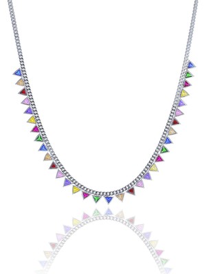 Söğütlü Silver Gümüş Rodyumlu Renkli Taşlı Gurmet Zincirli Piramit Kolye