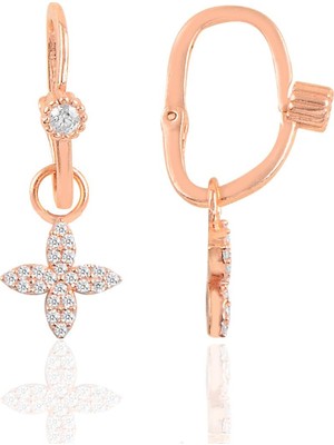 Söğütlü Silver Gümüş Rose Taşlı Dört Yapraklı Yonca Göçmen Küpe