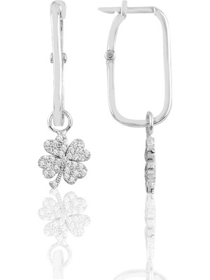 Söğütlü Silver Gümüş Rodyumlu Yonca Göçmen Küpe