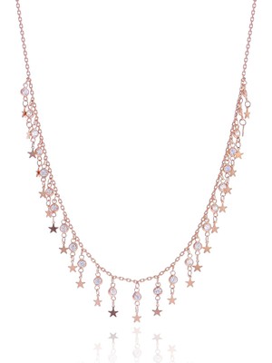 Söğütlü Silver Gümüş Rose Zirkon Taşlı Yıldızlı Kolye
