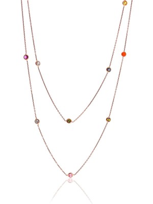 Söğütlü Silver Gümüş Rose Renkli  Zirkon Taşlı Kolye