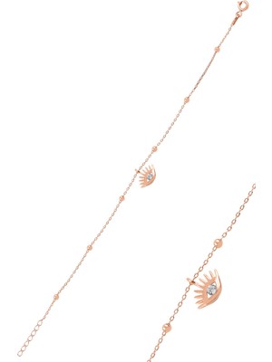 Söğütlü Silver Gümüş Rose Top Top Zincirli Kirpikli Göz Bileklik