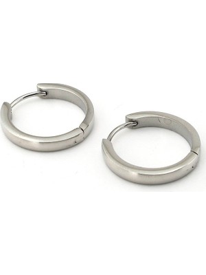 Solfera Büyük Boy Eğimli Halka Gümüş Renk Çelik Erkek Küpe E802